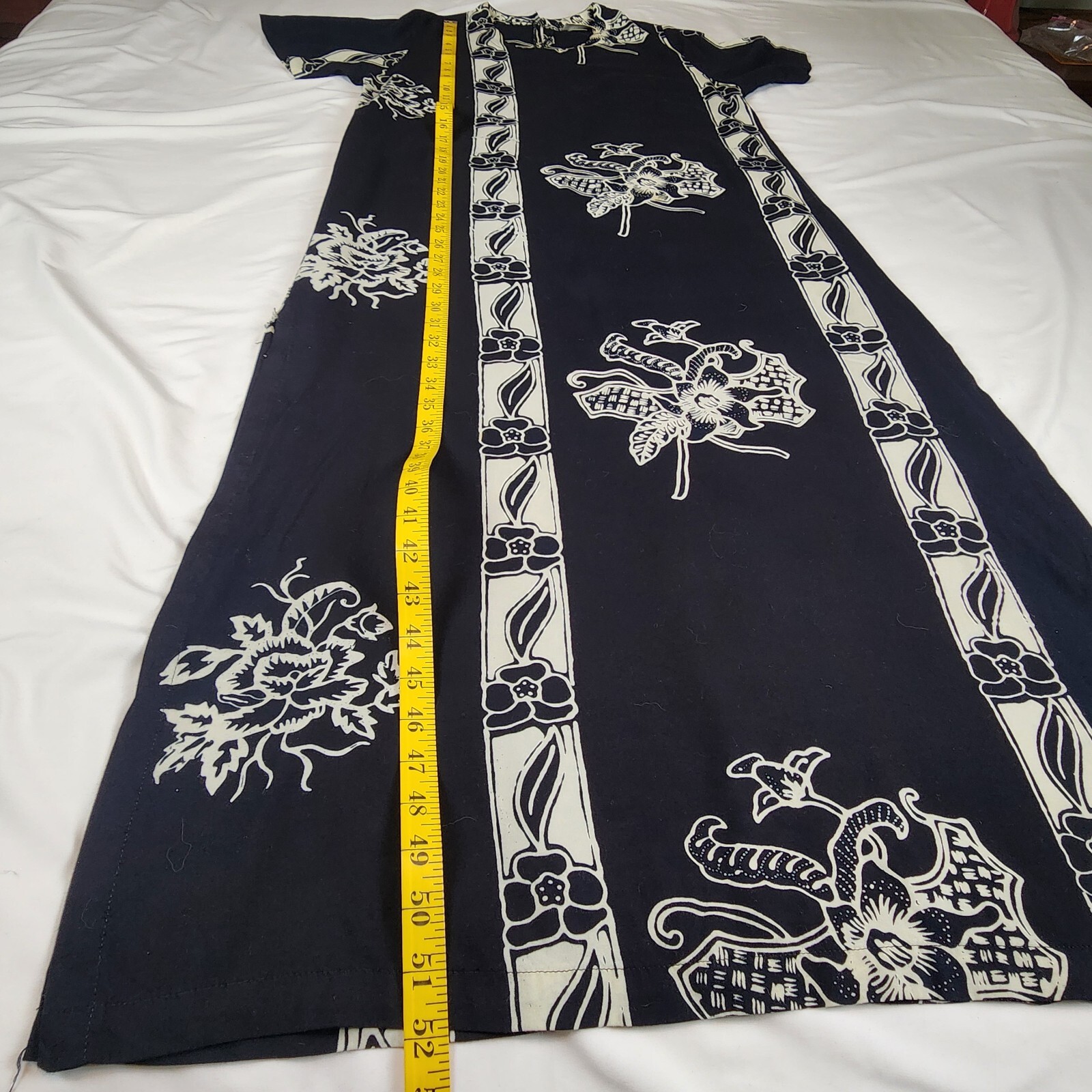 Vintage Hawaiian Hilo Hattie Dress S Black White Floral Long Sheath Side Slits