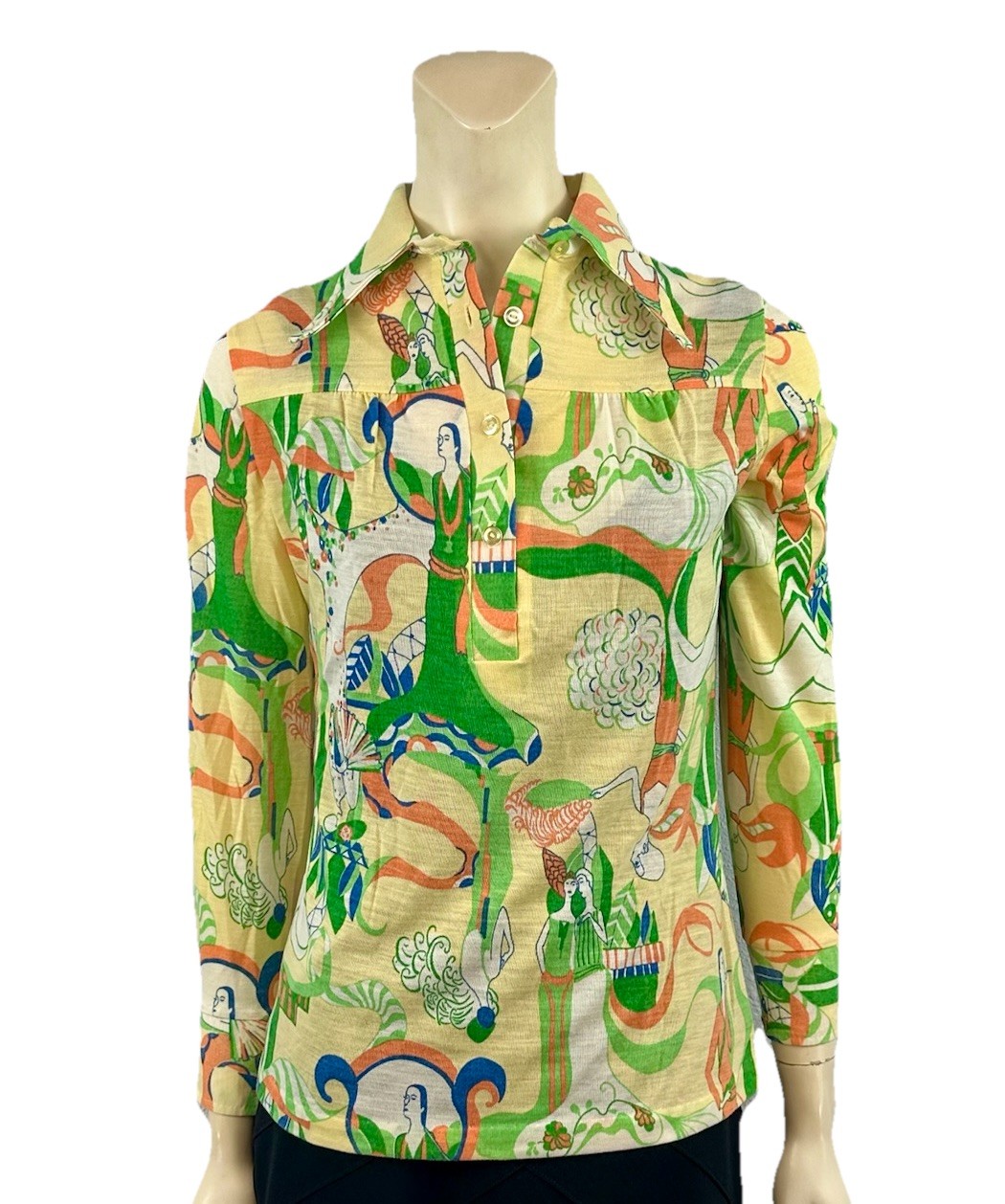 Langtry Ltd Vintage 70’s Womens Hippy Chic Print Long Slv blouse Size Small