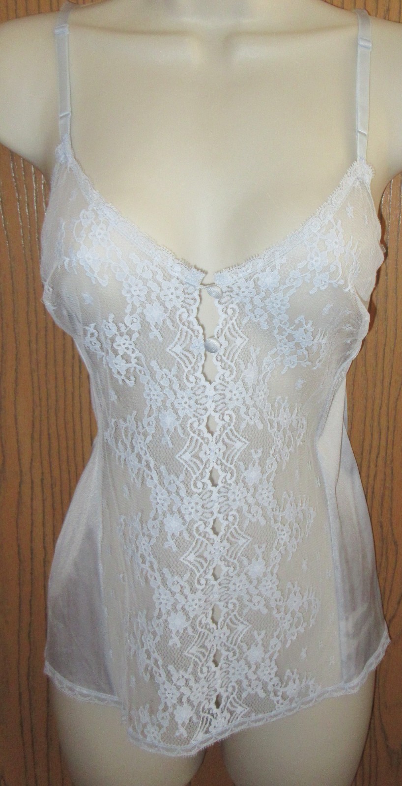 VANITY FAIR BRIDAL BLUE LACE front NYLON camisole slip nightgown sz 36 /bust 38