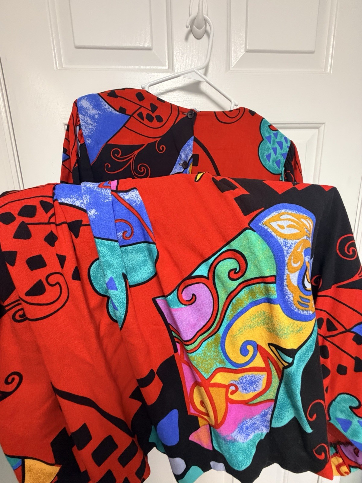 Vintage EJM ltd. Brand 1980s Geometric Abstract Multicolor Rayon Dress Size 16