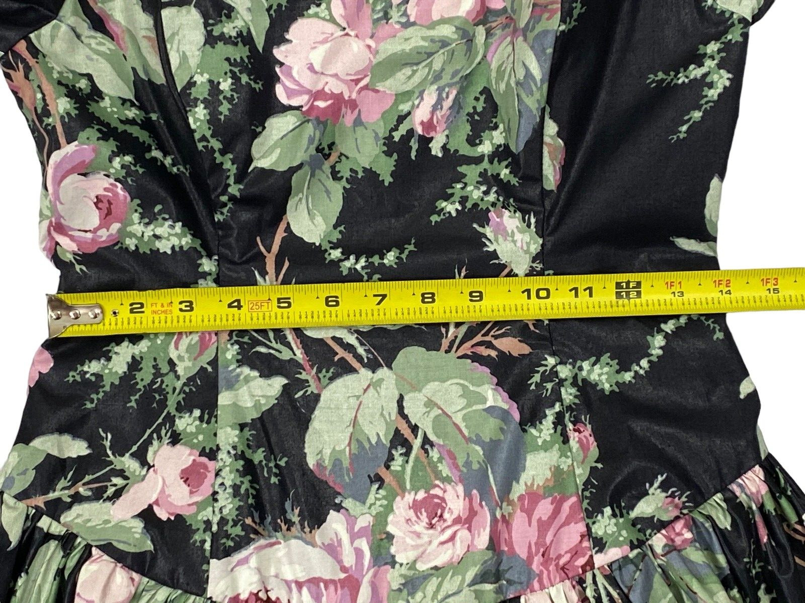 VTG 1980s s.g.gilbert Black Floral Chintz Dress Tulle Underskirt Tea Length Prom