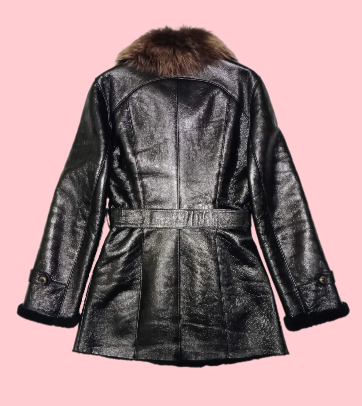 Vintage 00s Women’s Shearling Coat Black Patent Leather Toscana Fur Size L