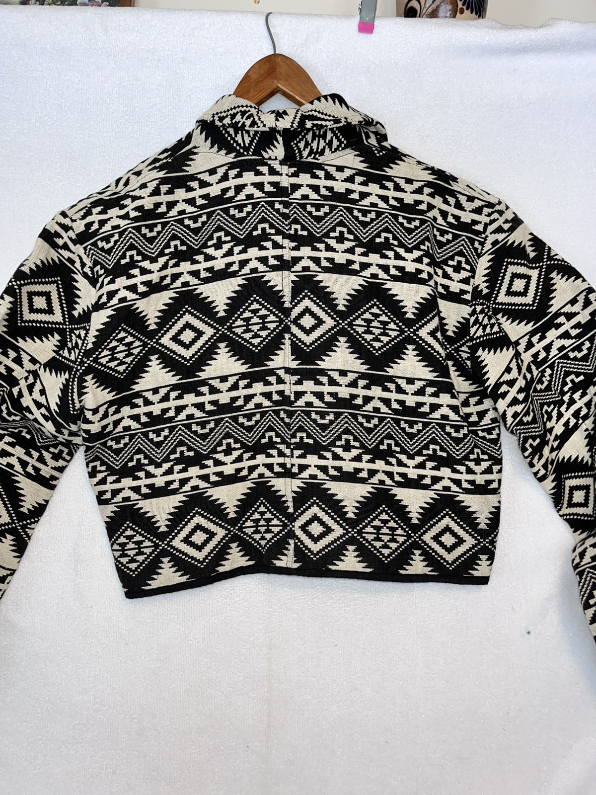 Vintage 80’s Southwest Blanket Bolero Crop Jacket Black Cream M-L Flashback