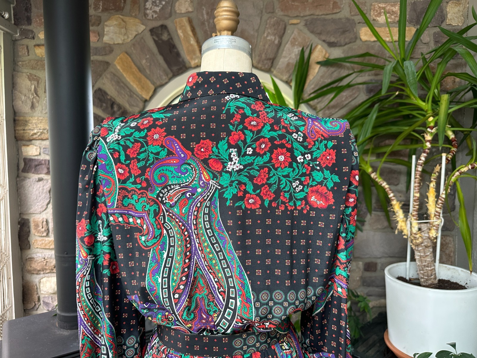 Vintage 1980s Black and Green Floral Paisley Dress Leslie Fay Dresses