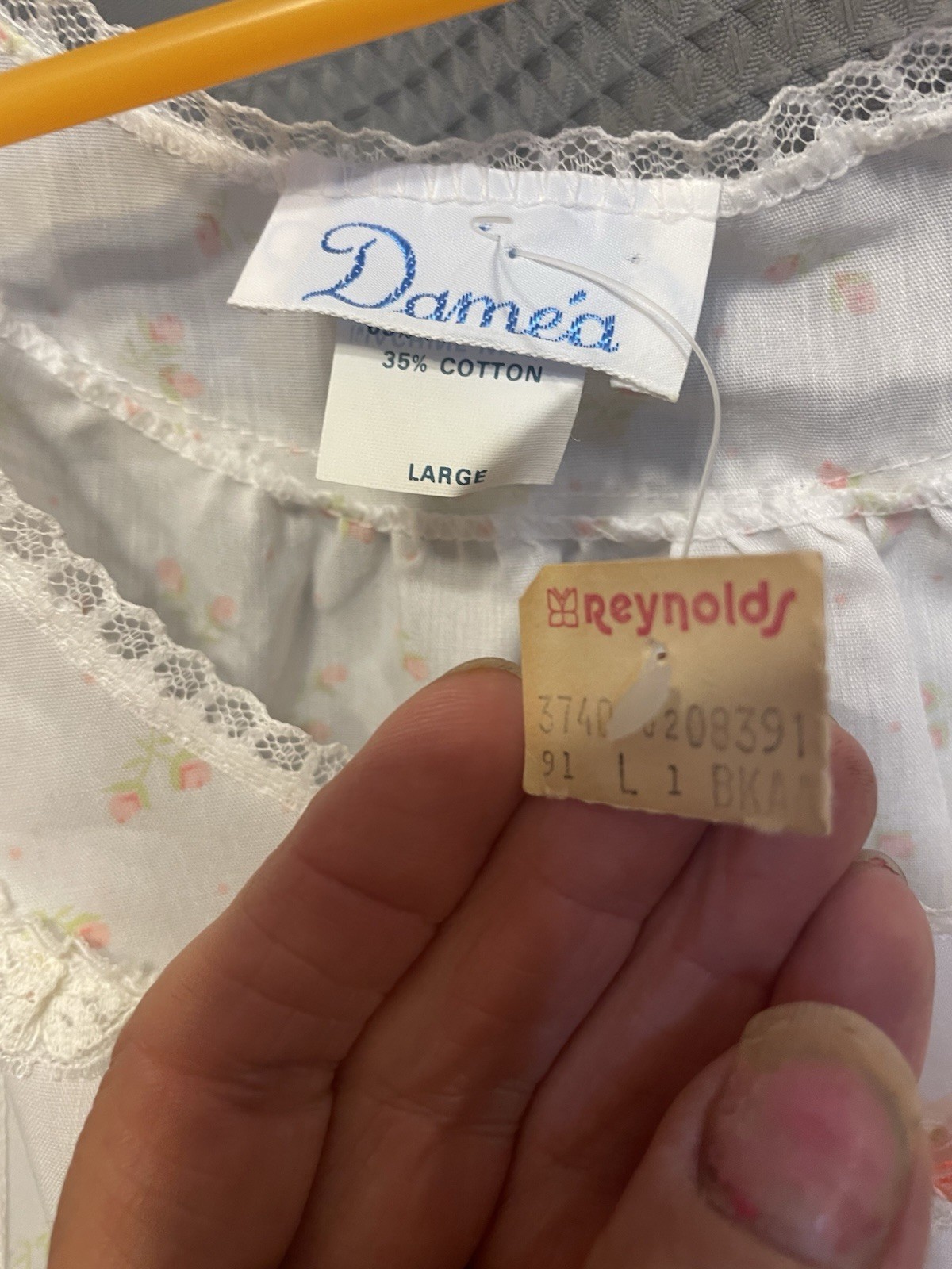 Damea Vtg Night Babydoll Pajama Lace Pink Flowers White Small Poly Cotton