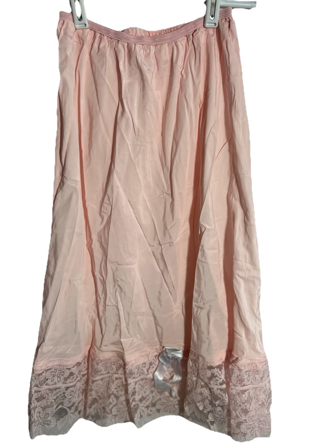 Vintage Half Slip Pink Custom Made Midi Length Wide Lace and Ribbon Trim