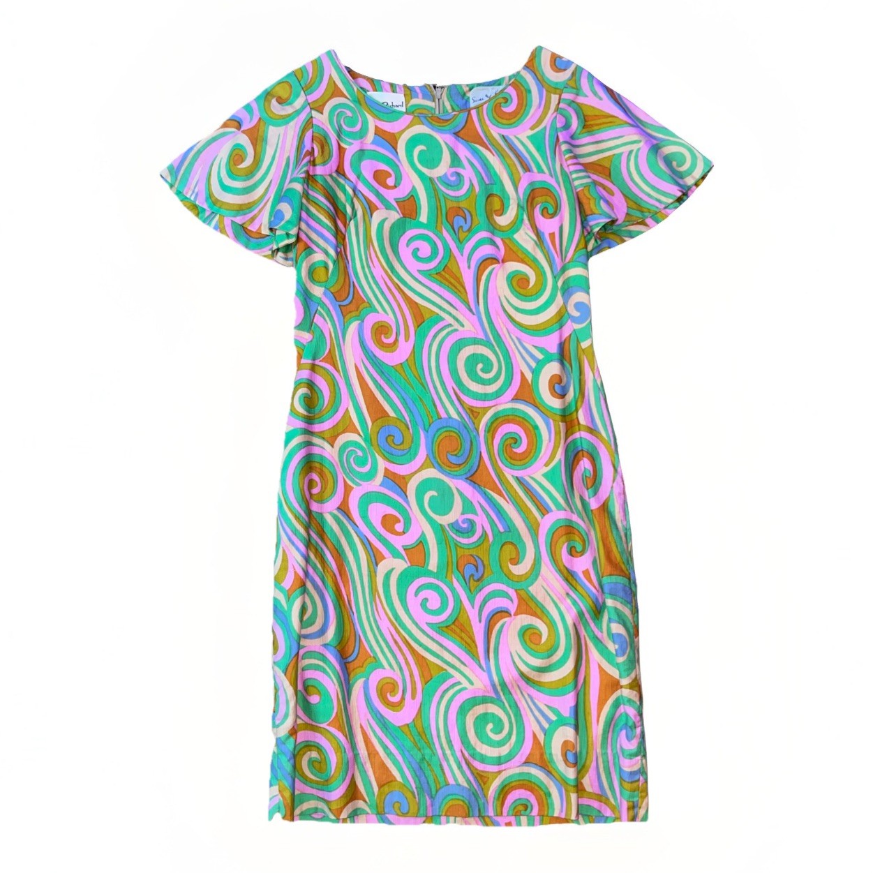 Vintage Tori Richard Hawaii Dress Psychedelic Swirl Neon Rainbow Mod Go Go S/M