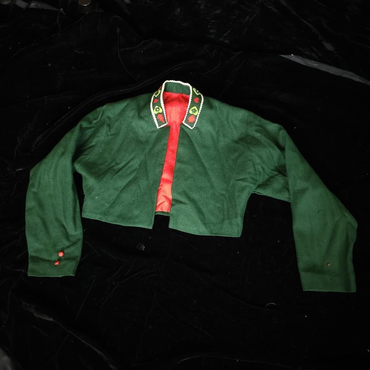 1940s Folk Art Green & Red Micro Cropped Jacket Felt Tyrolean Style Vintage