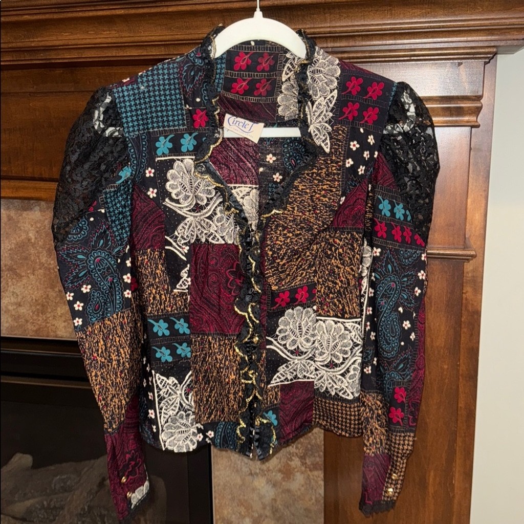 Vintage Circle T by Marilyn Lenox western patchwork button front shirt blouse M
