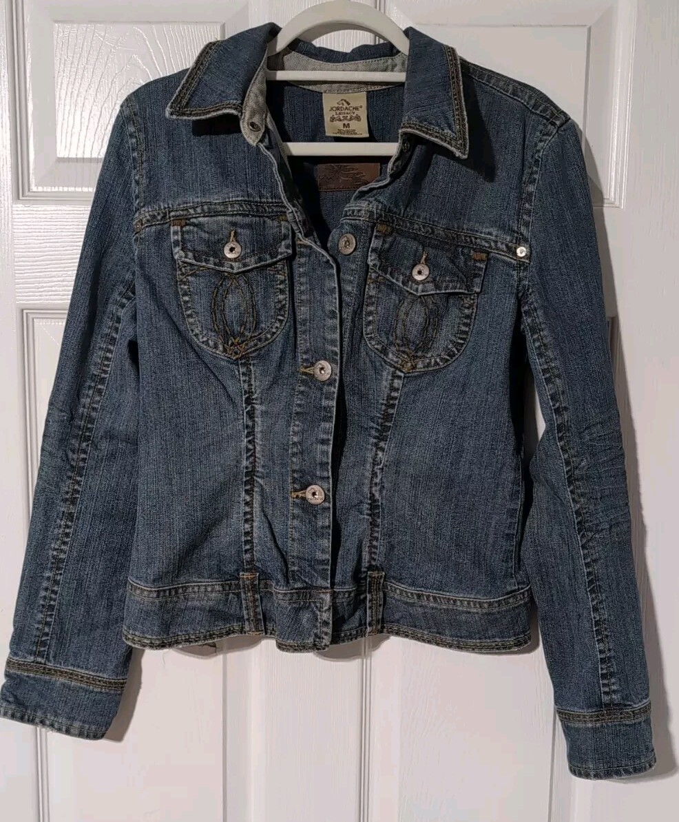 2000s Jordache Jean Jacket Ladies size M Distressed denim Embroidered Pockets