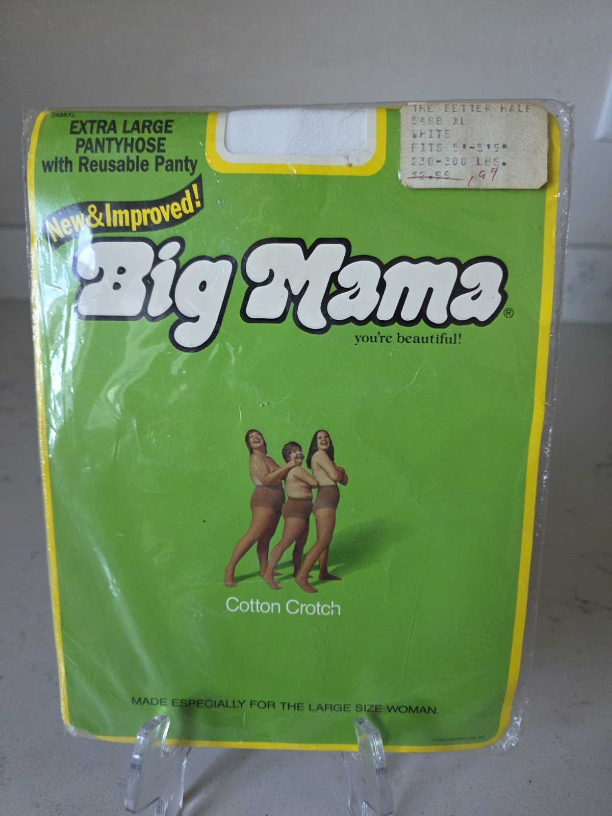 NOS Big Mama Vintage 1980’s Pantyhose XL White 230-300 Lbs Plus Size