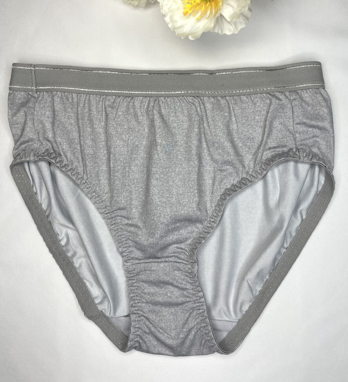 Silky Light Grey Polyester Panties Bikini High Waist Slippery Sport Briefs