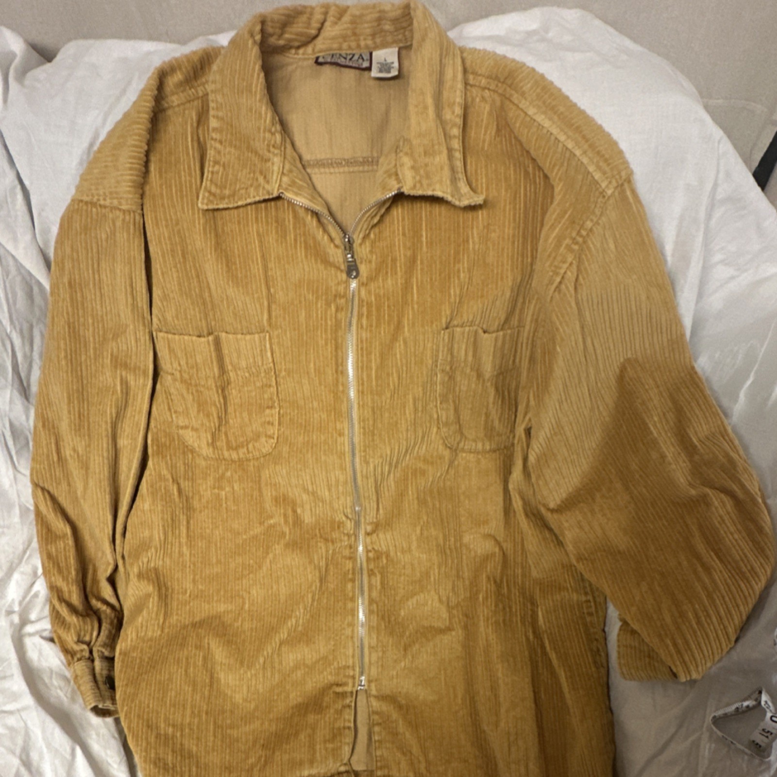 Vintage Cenza by Palmettos Corduroy Zip-Up Shirt Mustard Cotton Large Retro