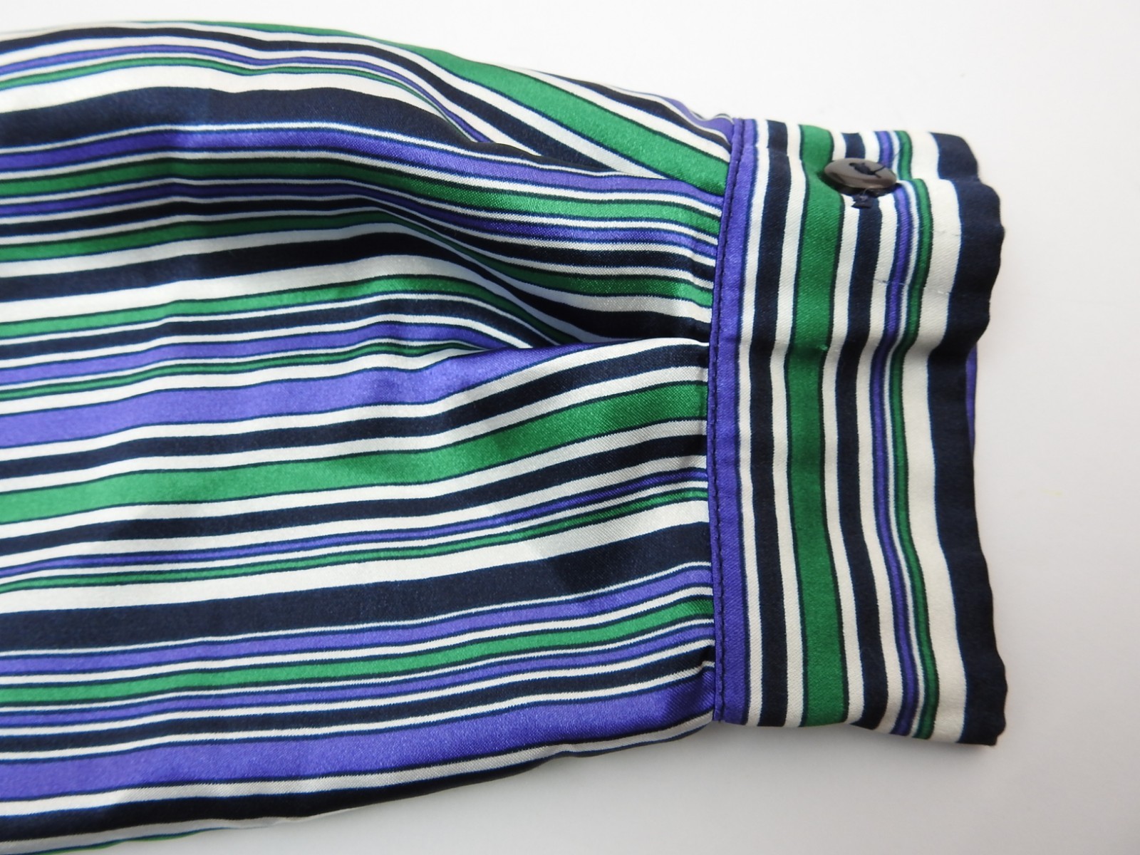 Vintage Leslie Fay Petite Size 10 Striped Button Front Blouse Statin Purple
