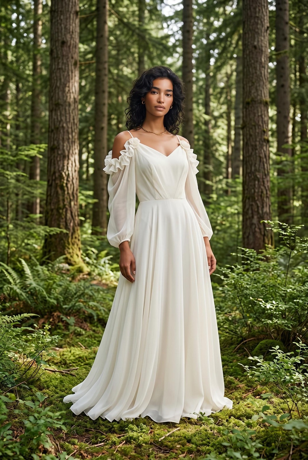 Vintage 70’s Fairycore Cream Off the Shoulder Midi Dress 12 L