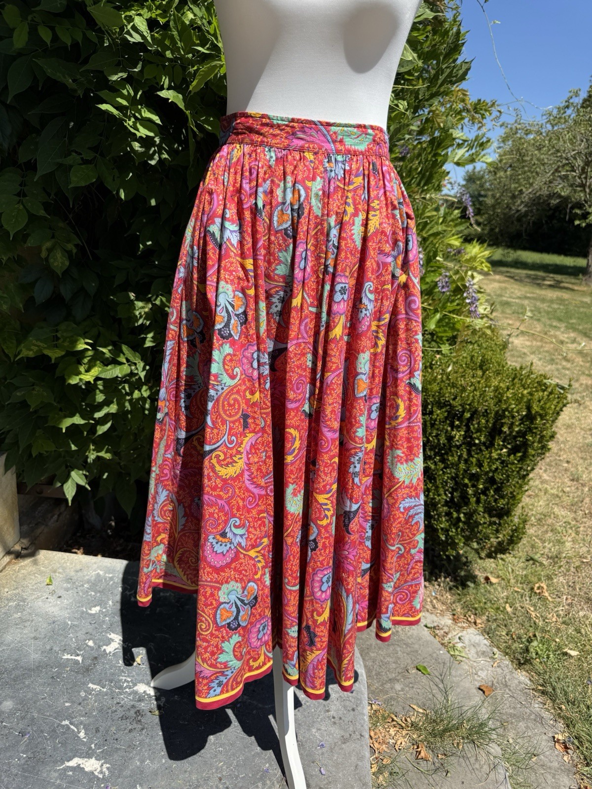 Vintage Kenzo Paris Cotton Skirt – Paisley Floral Print – Size FR 40 (M)
