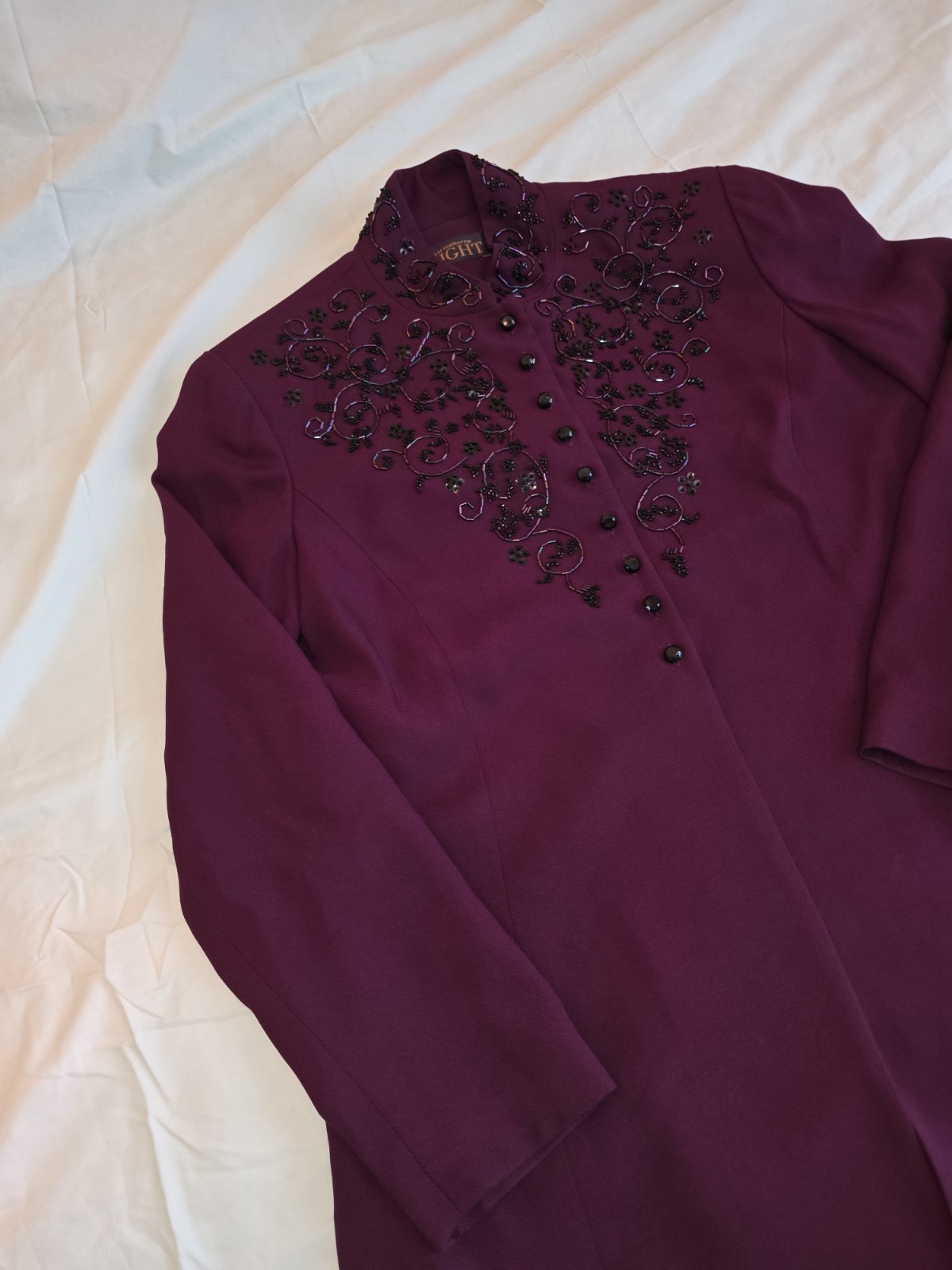 Vintage Liz Claiborne Night Beaded Evening Jacket Plum Burgundy Size 6