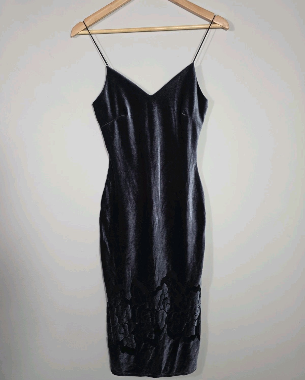 Vintage Love Culture Velvet Slip Dress Floral Applique Navy Blue M USA