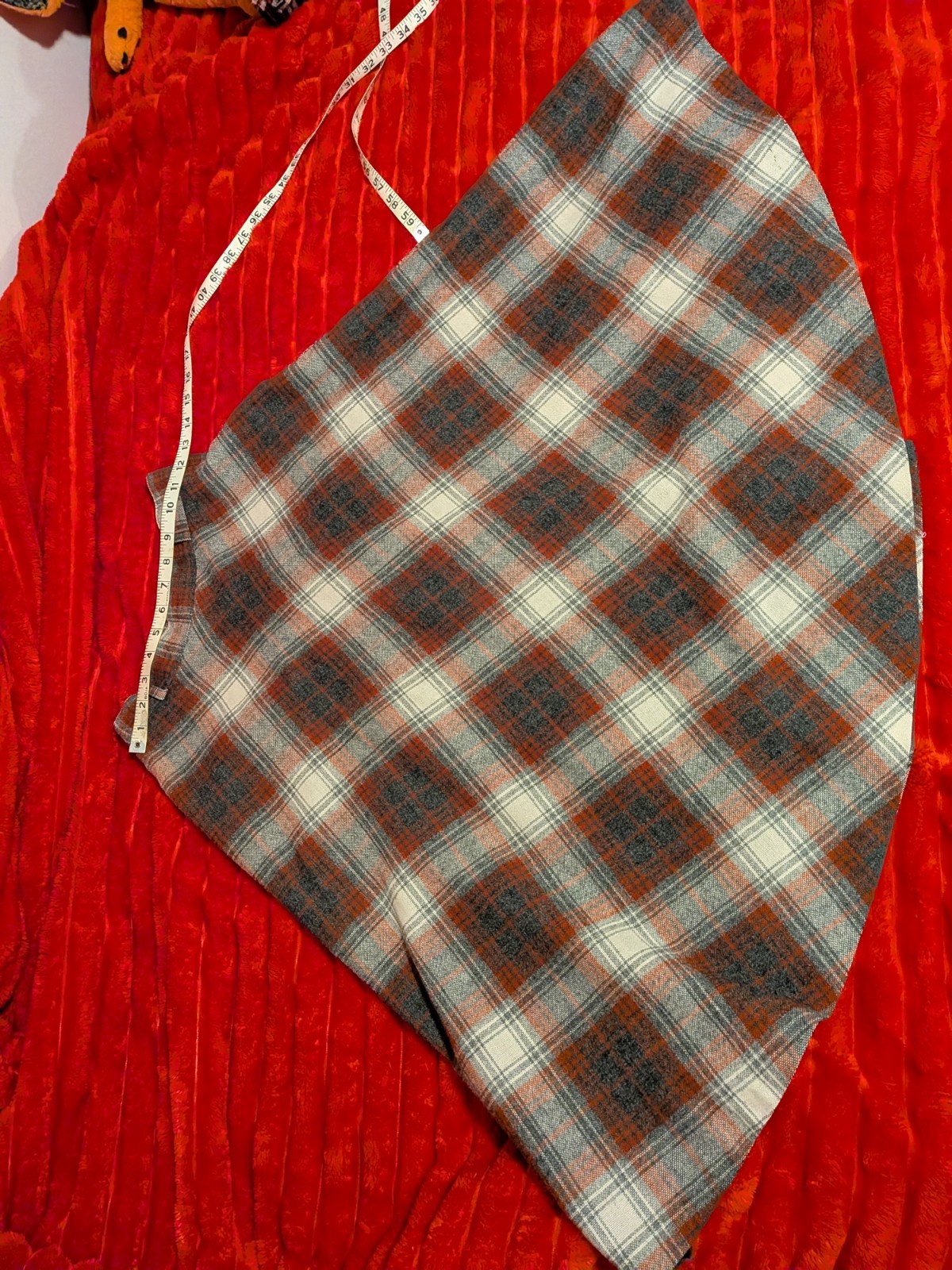 vintage wool blend plaid midi skirt set; Barclay Square, red black white brown