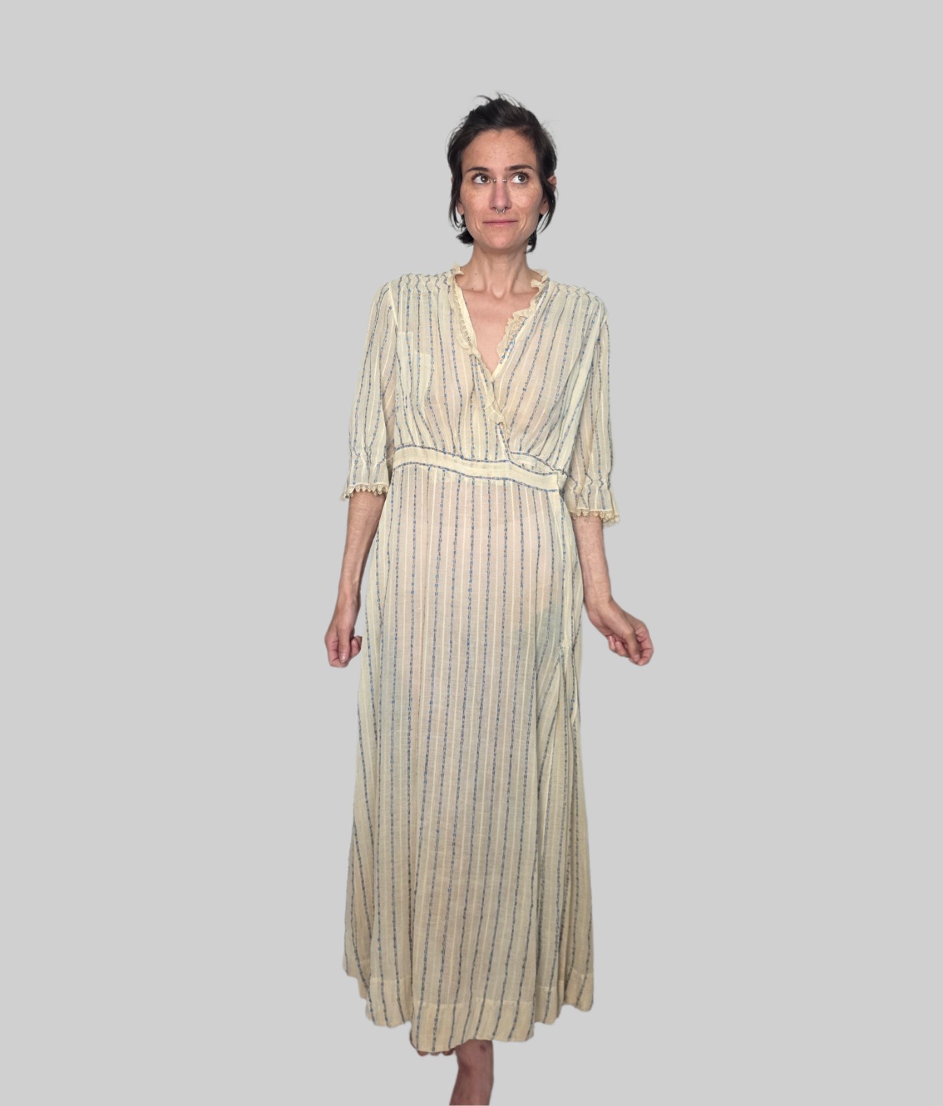Authentic Victorian Cotton Day Dress | Antique Blue Stripe Lawn Dress |…