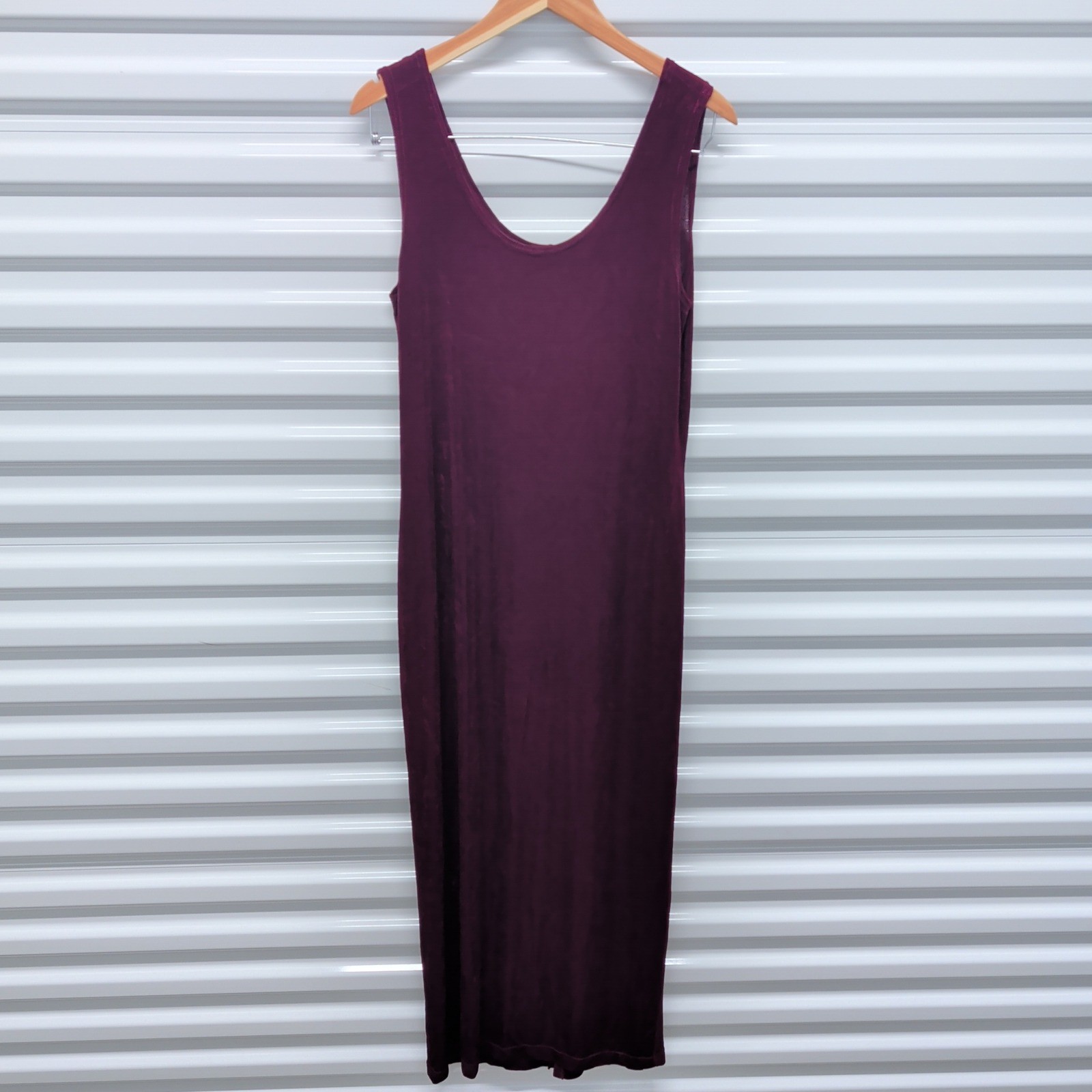 Vintage 90s Slinky Maxi Dress Size 12 Women Burgundy Plum Sleeveless Made in USA