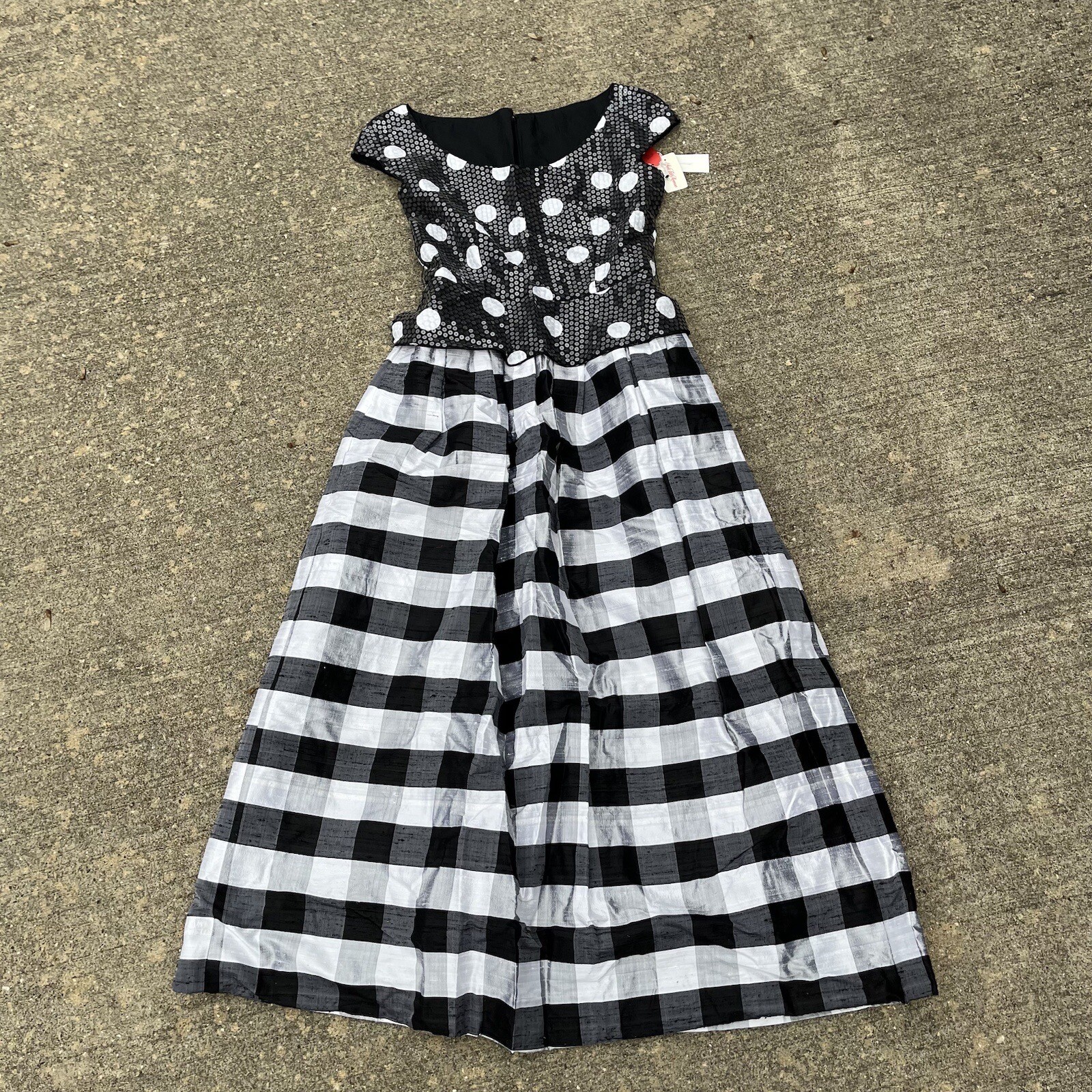 VTG NOS William Pearson Designer Saks Fifth Dress Black White Sequin Plaid Sz 14