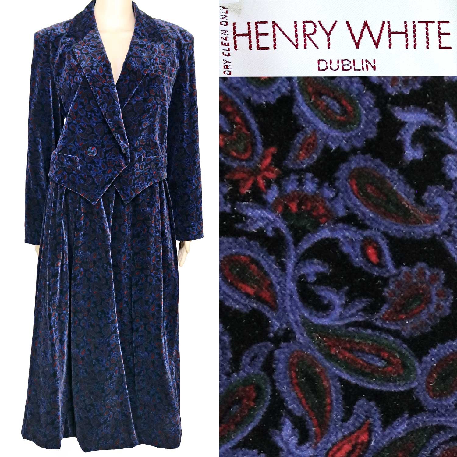 1980s Henry White Dublin Velvet Paisley Skirt Suit Set Luxe Fabric Old Money 10