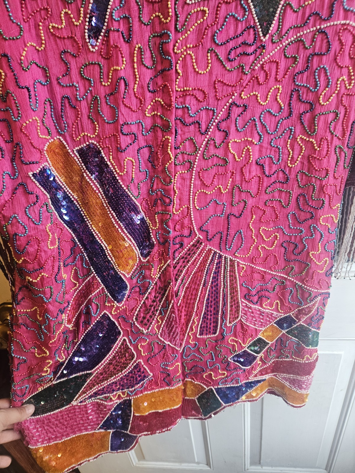 Vintage 80s Flapper 100% Silk Funky Beaded Whimsical Retro Large Sequin Dress