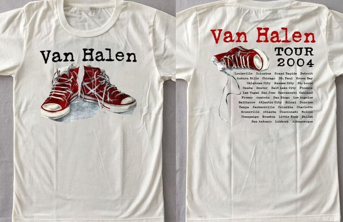 2 Sided Van Halen 2004 Tour T-Shirt – White Red Shoes Collection Shirt