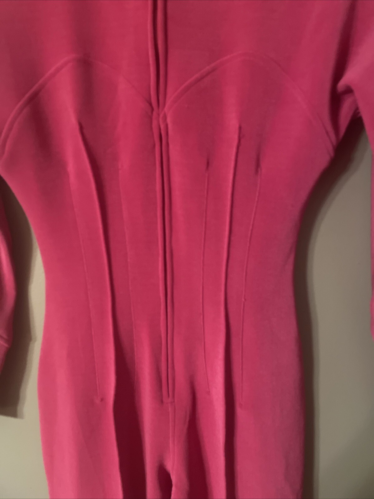 Vtg Tadaski Hot Pink Zippered Jumpsuit Shoulder pads And Stirrups Size S Rare