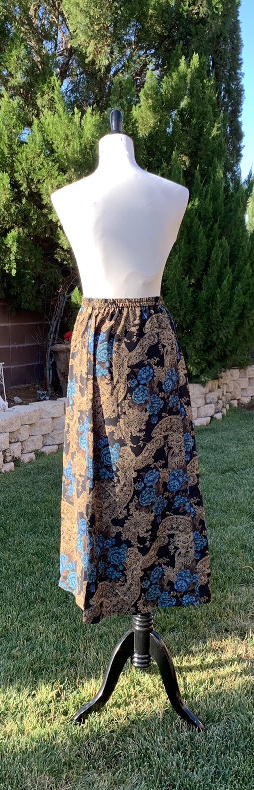 Skirt Vintage Laura Scott Maxi Skirt Plus Size:16Wide Brown Blue Print 1960’s
