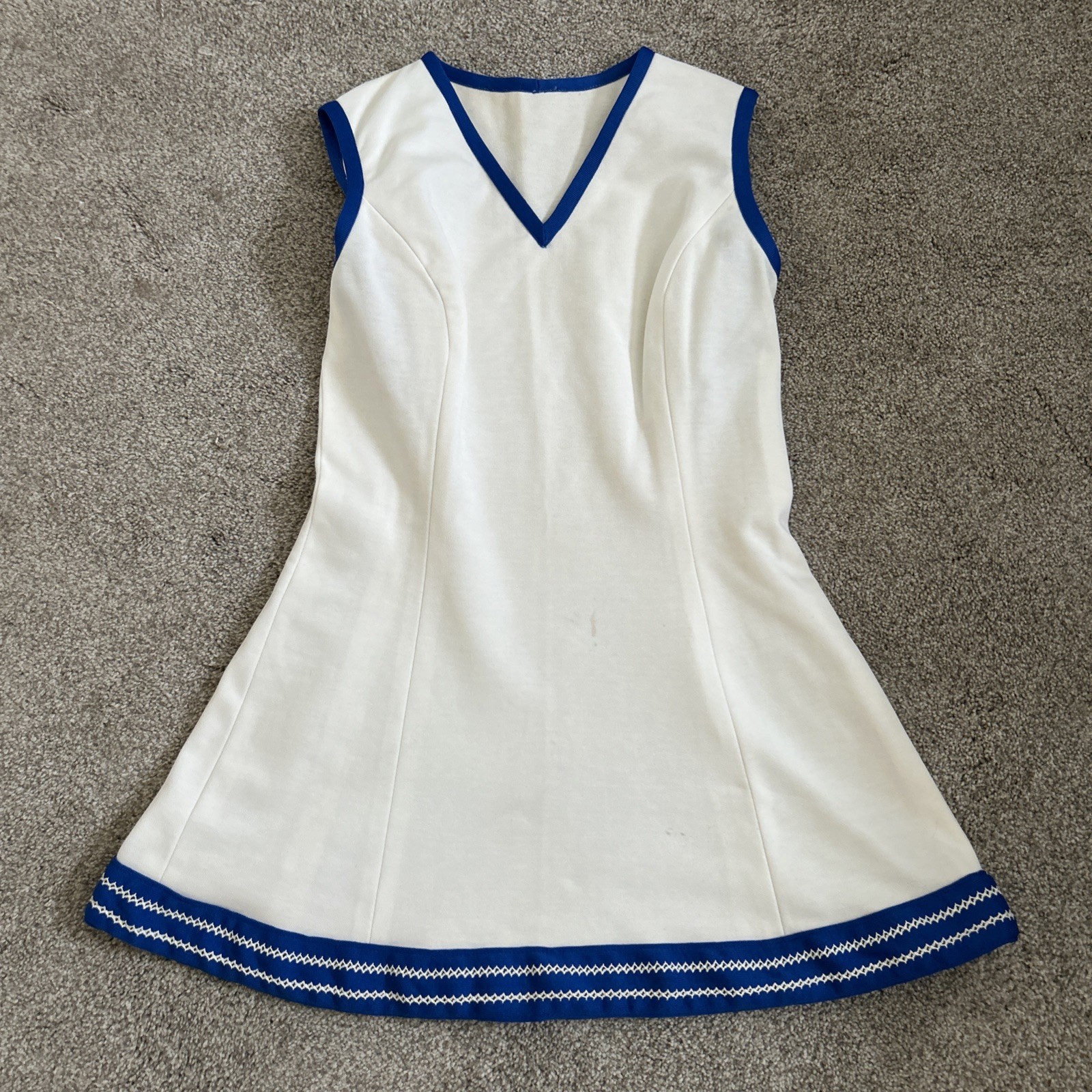 Vintage Billie Jean King 1970s Navy & White Drop-Waist Tennis Dress Size S
