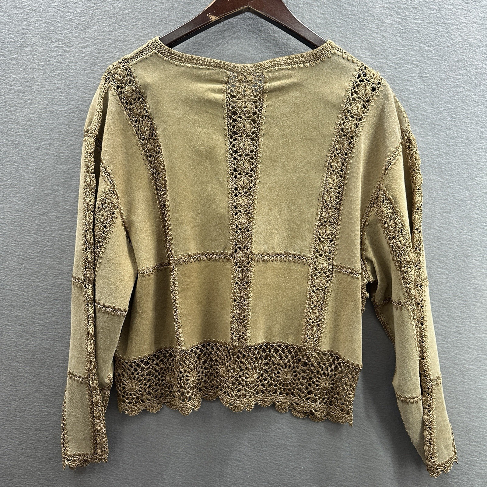 Vintage Suede & Crochet Tan Jacket Hippy Boho Grunge Quiet 70s y2k Women’s L