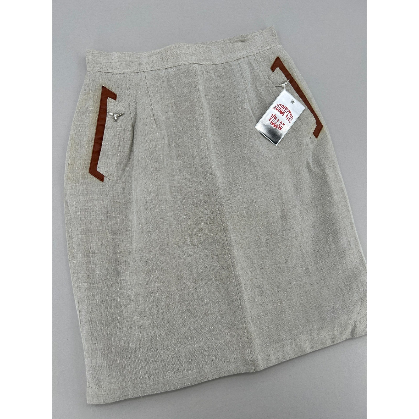 Harve Benard Vintage Linen Pencil Skirt Oatmeal Western Longhorn Silver Detail