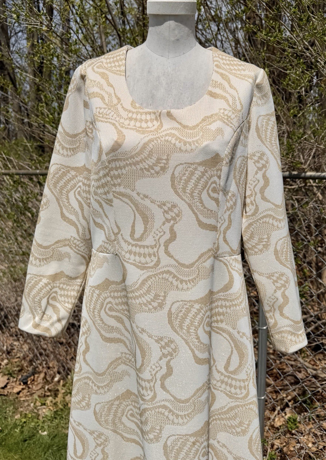 Vintage 1970s METALLIC GOLD MAXI DRESS Op Art Psychedelic Henry Lee Sparkly L/XL