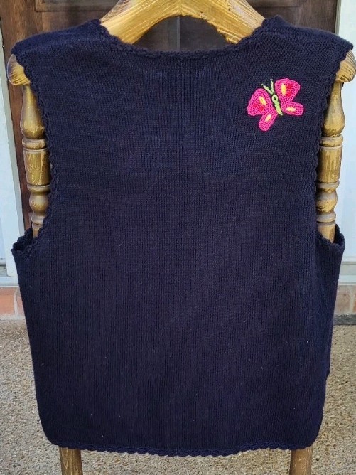VTG 1980s Mandal Bay Womens Large Gardening Sweater Vest Black GrandmaCore