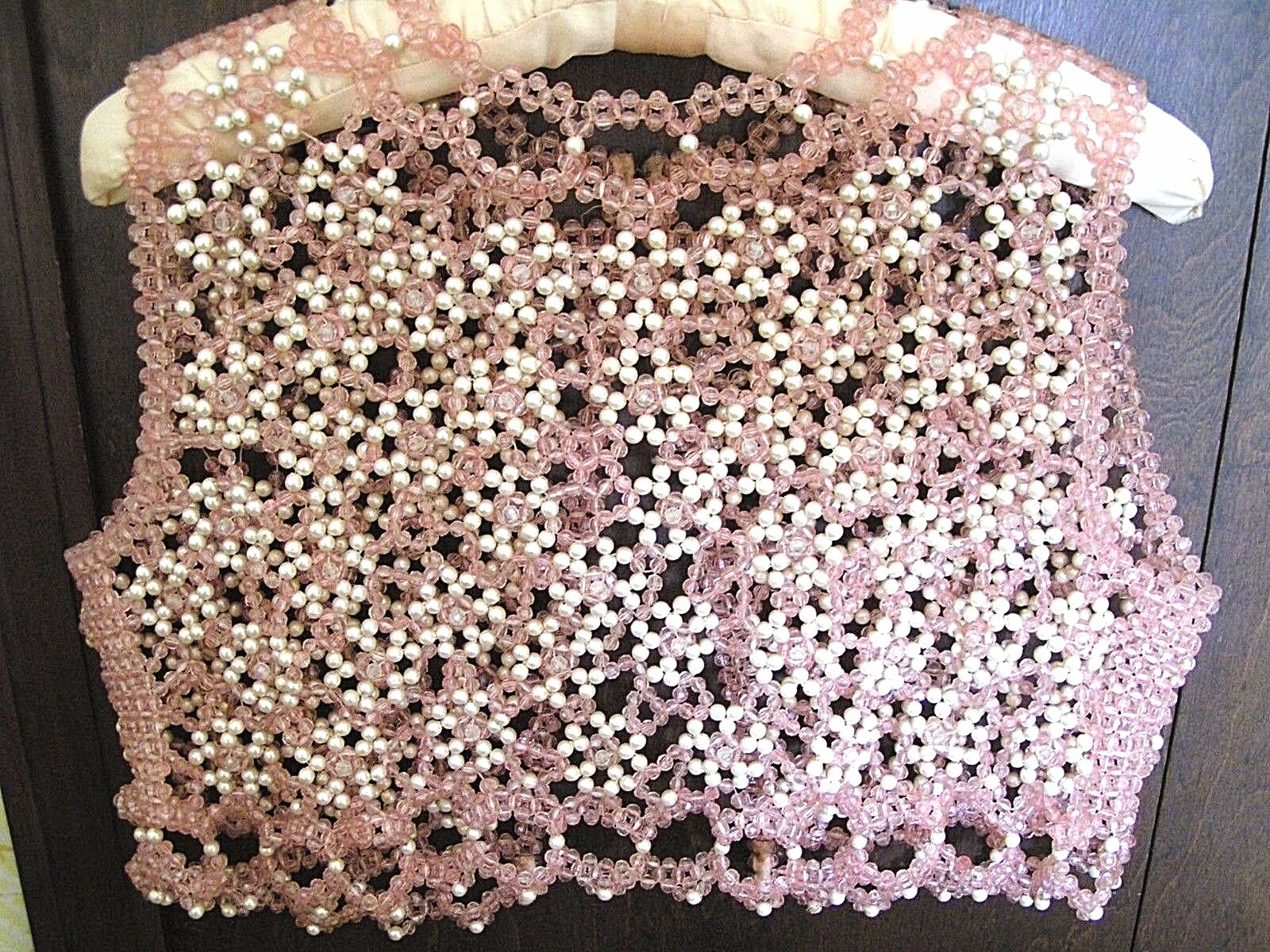 Rare Pearl Pink & White Beaded Vest Topper Party Top Vest Size Small Orig. Owner