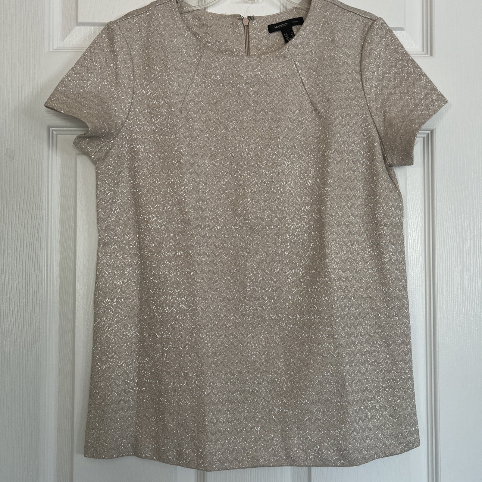 Vintage Mango Silver And Cream Metallic Top Short Sleeve Crew Neck XS/Small