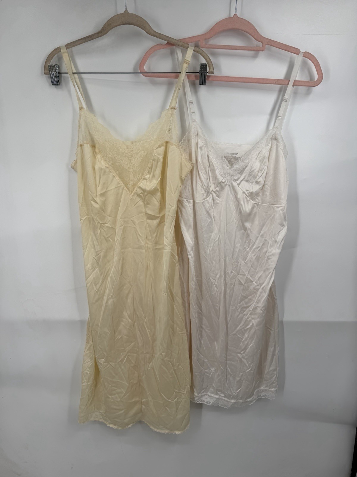 Set 2 Romantic Lace Trim Slip Dresses Women Size 40 Feminine Satin Lingerie