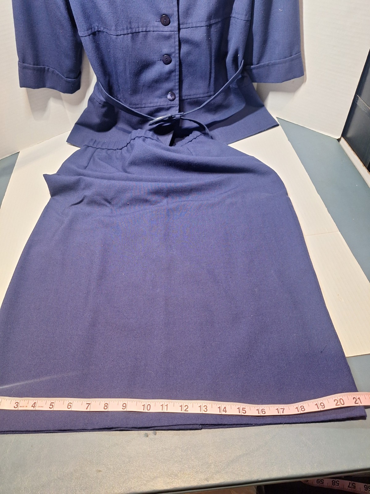 Vintage Henry Lee 2 Piece Skirt Suit, Woman’s 12, Polyester Blend, Navy Blue