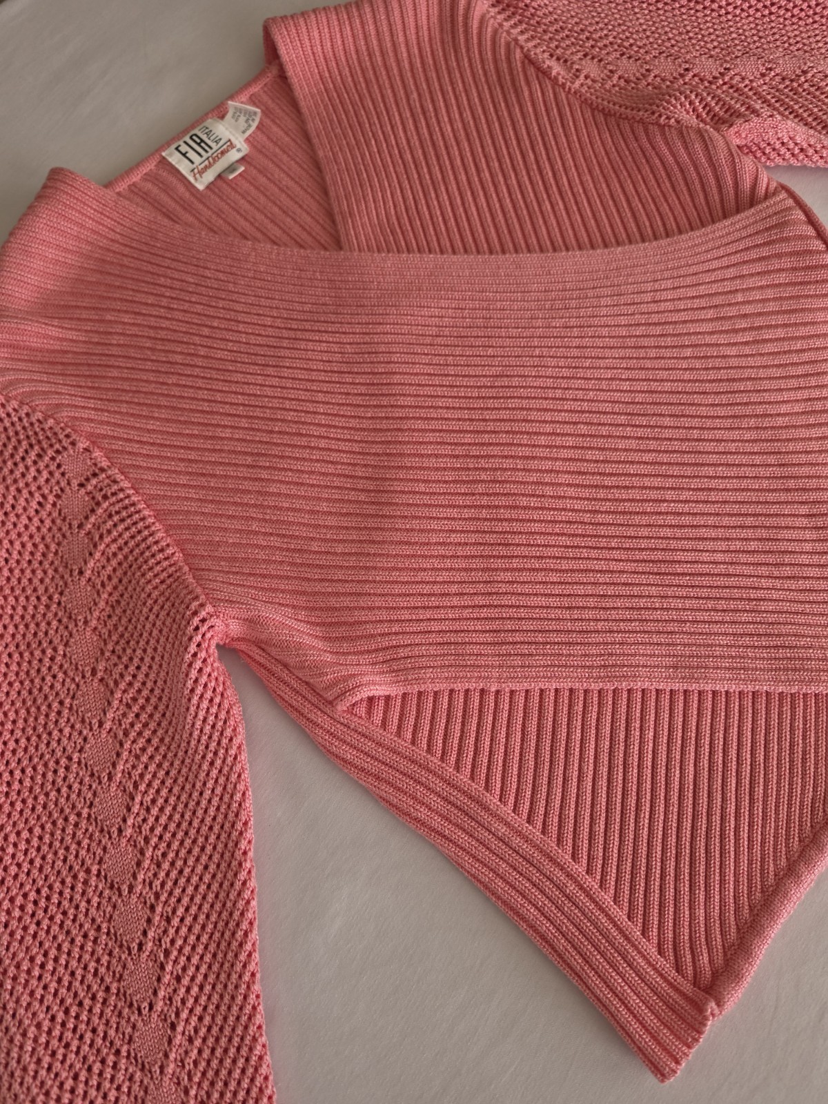 Vintage Fia Italia Handloomed Pink Long Sleeve Wrap Style Sweater Size Medium