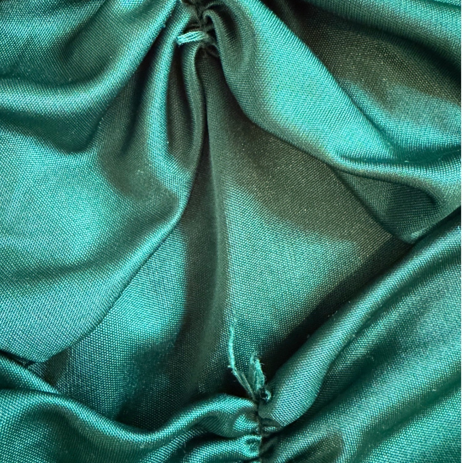 VTG Filigree Ltd Emerald Green Ruched V-Neck Midi Dress 80s Made in USA Size 8