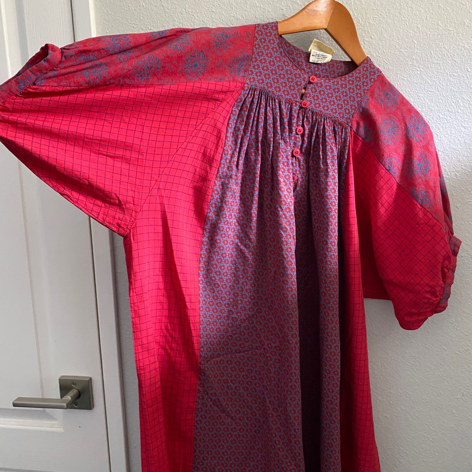 Anastasia Paris Vintage Rare 1980s Made in France MixedPrint Boho Maxi Dress Red