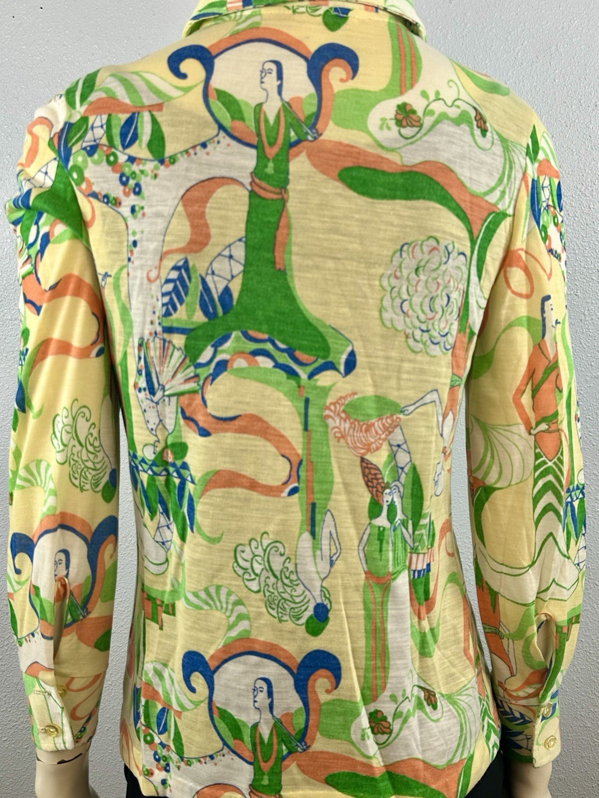 Langtry Ltd Vintage 70’s Womens Hippy Chic Print Long Slv blouse Size Small