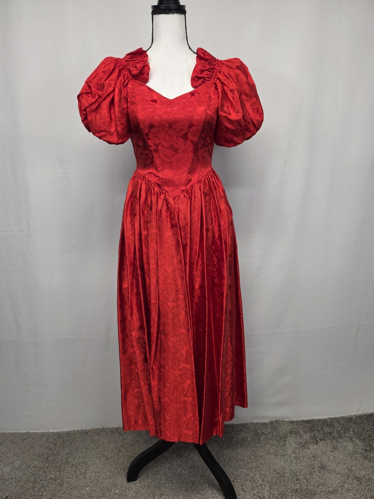 VTG 80s JCPenney Dress Size 7/8 Red Renaissance Basque Waist Puff Romantic 3183
