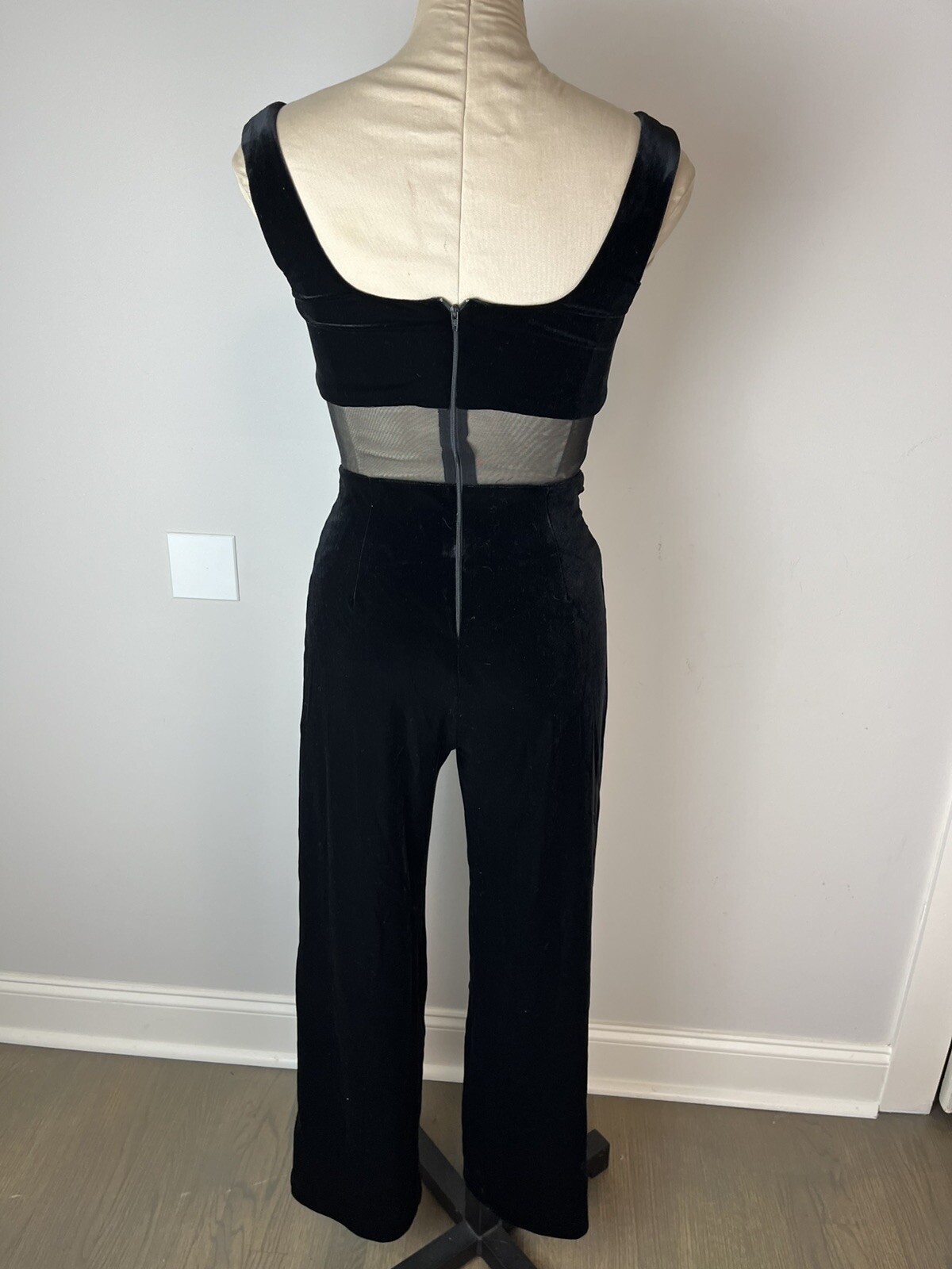 Vintage Cache Velvet Jumpsuit Brocade Jacket Set 6 Black Silver Mesh Midriff