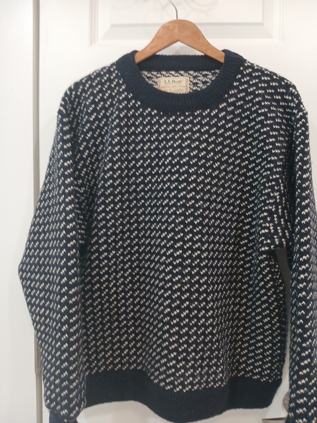 Vintage LL Bean Sweater Ladies Large Birdseye 80% Wool 20% Rayon Crewneck Norway