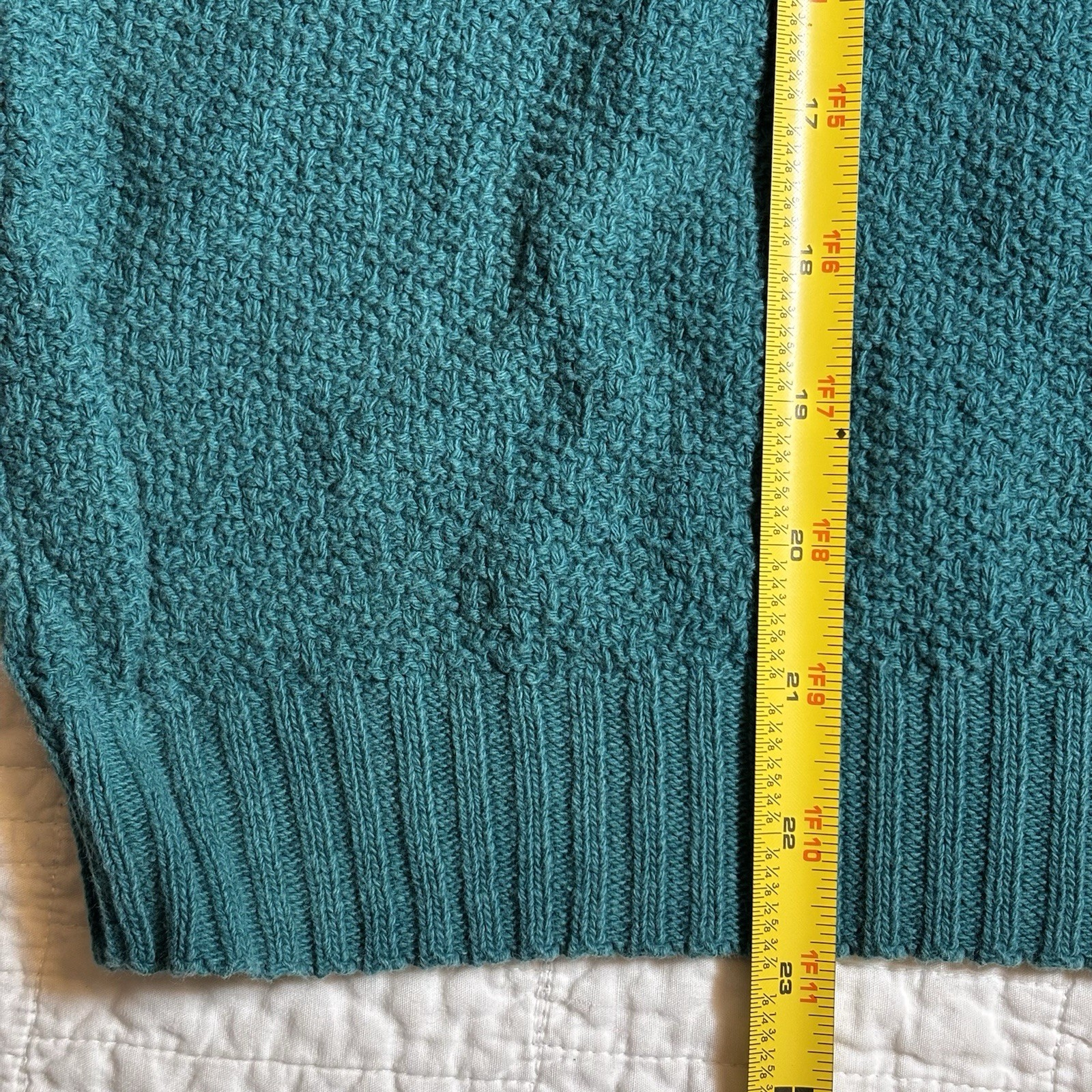 Vintage Teal Green V-Neck Short Sleeve Sweater Pointelle Trim Sleeve Knit XL