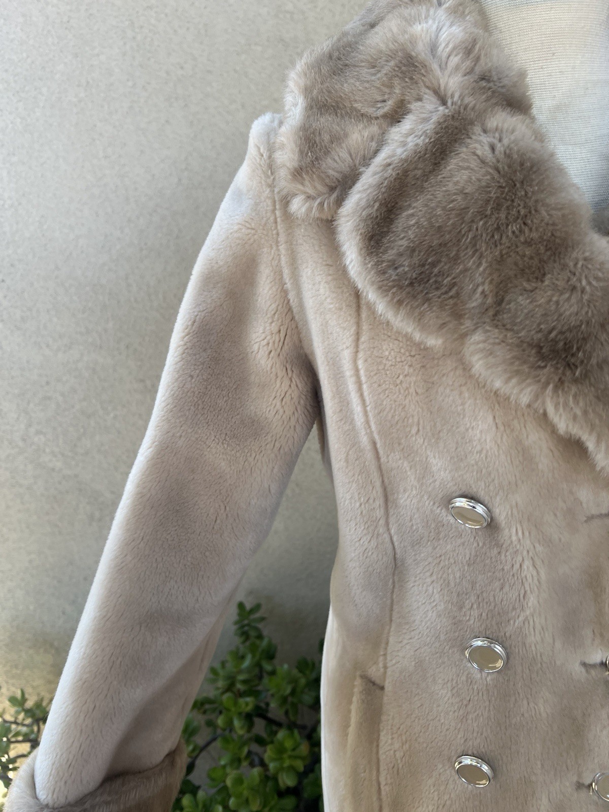 Vtg Winter Faux Fur Coat Cream Taupe Pockets S/M Borgana Betty Rose