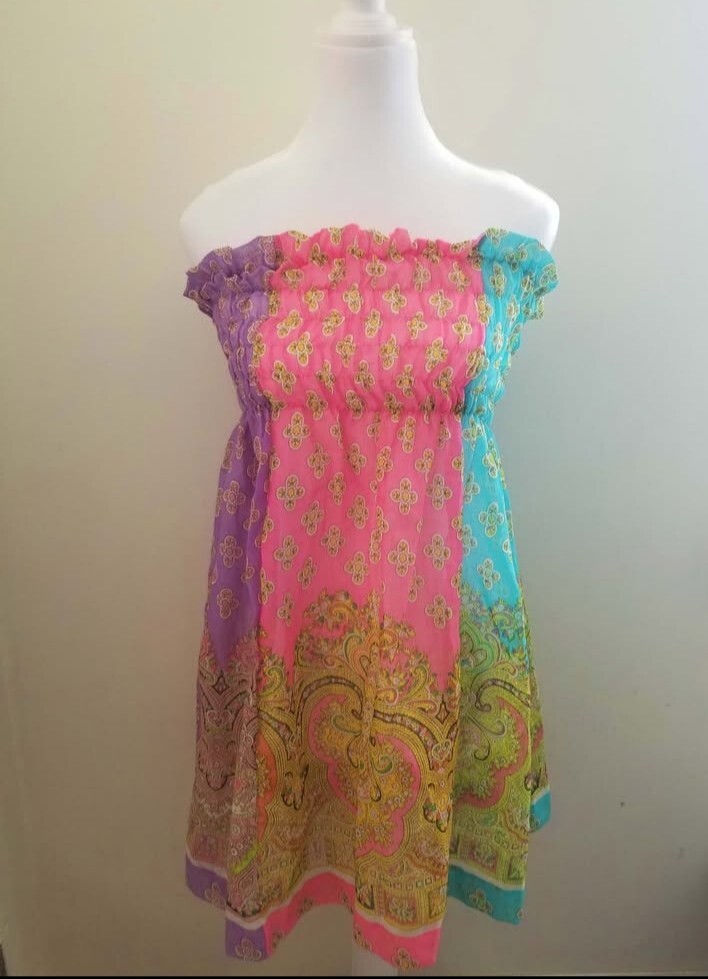 Vintage Boho 70’s Multi- colored Pastel Paisely Top/Skirt/Dress -Vintage Fabric